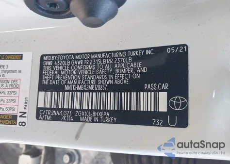 2021 Toyota C-Hr Limited from USA, damaged, VIN NMTKHMBX2MR128857